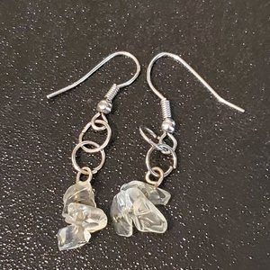 Silver Tone Drop Dangle Hook Earrings Blue Agate